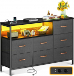 Coleshome v&auml;rvivahetusega LED ribade ja 2 USB ja 2 AC pistikupesa, 7 riidest sahtliga kapp, sobib magamistuppa, elutuppa, 132 x 30 x 89 cm, musta v&auml;rvi.