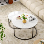 okwish 2 &uuml;mmarguse kohvilaudade komplekt, komplekt lauad elutuppa, virnastatav diivanilaud valge MDF lauaplaadiga ja musta metallraamiga, ideaalne elutuppa, r&otilde;dule ja kontorisse, valge ja must