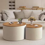 Valge kootud &uuml;mmarguse kohvilaudade komplekt koos puidust ladustamise puidust &uuml;lemise osmani stiiliga 2-osaline keskne laud skandinaavia elutuppa (valge)