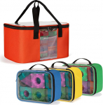 Pakett 4 hoiukotti magnetiliste ehitusplokkide jaoks, magnetiliste plaatide reisikott, ostukott magnetiliste plokkide jaoks, l&auml;bipaistva kaanega ehitusm&auml;nguasjade jaoks.