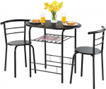 HOMASIS 3-Piece Dining Set with Wine Rack, Kitchen Table & Chairs Made of Wood & Metal, Dining Room Chairs with Backrests, Dining Table Set for Kitchen & Dining Room (Black)
