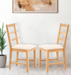 Hallowood Furniture Set of 2 Solid Oak Small Dining Chairs with Linen Fabric Seat Pads, Natural Beige, Modern & Stylish Ladder Backs, Home, Restaurant & Cafe