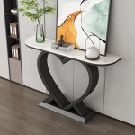 Zeitgen&ouml;ssischer Halbmond-Konsolentisch Mit Herzf&ouml;rmigem Sockel Und Antiker Oberfl&auml;che, Konsolen-Sofatisch, Nordischer Eingangs-/Verandatisch, Langer Tisch F&uuml;r Das,Black-39