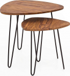 Wohnling Design WL5.659 Sheesham metallist k&uuml;ljelaua komplekt 2 v&auml;ikest kohvilauda 2 puidust laua komplekt, t&auml;ispuidust elutoa laud metallist raam, kitsas diivanilaud hoiulaud
