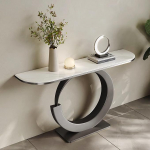 Runder Dekorativer Konsolentisch Schmal, Beistelltisch f&uuml;r Das Sofa, Arbeitsplatte aus Gesintertem Stein, Geeignet f&uuml;r Wohnzimmer, Flure, Schlafzimmer(Black,120x30x80cm/47x12x31in)