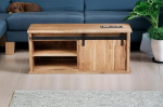 SAM Lian kohvilaud T&auml;ispuidust akaatsiapuu V&auml;rv: naturaalne 110 x 45 x 50 cm 4 kambrit Puidust l&uuml;kanduksest liuguks Valuraua elemendid