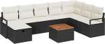 9-teiliges Garten Sofa Set mit Kissen Schwarz Poly Rattan, 2-Sitzer Garten Sofa mit Kissen Schwarz Poly Rattan Gartenlounge Model3359551