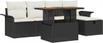 6-teiliges Garten Sofa Set mit Kissen schwarzes Poly Rattan, 2-Sitzer Garten Sofa mit Stauraum & Kissen schwarzes Poly Rattan Gartenlounge Model3361236