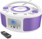 Kaasaskantav CD-m&auml;ngija Boombox Bluetoothiga, kaugjuhtimispuldiga, FM-raadio, USB, MP3 taasesitus, &uuml;hildub CD-R/CD-RW-ga (valge + lilla)