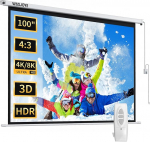 WASJOYE 100" Leinwand Beamer Elektrisch Diagonale Automatische Projektion 4:3 8K HD Filme Schirm f&uuml;r Heimkino B&uuml;ro Videospiel Outdoor Indoor, Projector Screen W/Fernbedienung und Wand/Decke Mount