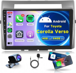 4G + 64G traadita Carplay Android 13 Autoradio 2 DIN Toyota Corolla Verso 2004-2009 jaoks koos traadita Android auto navigatsiooniga GPS WiFi 9-tolline autoraadio koos Mirror Link Bluetooth FM / RDS 32EQ SWC tagumine