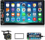 2 DIN Bluetooth autoraadio koos sama video jagamisega, 7-tolline HD puuteekraaniga autostereo MP5 m&auml;ngija, toetab Bluetooth/MirrorLink/FM/USB2.0/AUX/Charging/kaugjuhtimine + tagurduskaamera