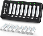 Powerowl akulaadija koos AAA akuga 1000 mAh 16 AA akulaadija 8 pesaga universaalne akulaadija NI-MH NI-CD NI-CD AA AAA laetavatele akudele, Micro USB &uuml;hendus