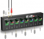 socodox 8-kanaliline k&otilde;rvaklappide v&otilde;imendi, kompaktne metallist stereok&otilde;rvaklappide mikser 6,35 mm, 3,5 mm ja RCA sisendiga, TRS v&auml;ljundid, Mute funktsioon ja lahe valgus, DC 12 V - 23 x 7 x 2,8 cm.