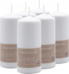 M&uuml;ller Kerzen PRO NATURE Pillar Candles Pressed - Valge - Komplekt 6 - 6,8 x 15 cm - 32 tundi p&otilde;lemisaega - Looduslik vaha - Parafiini- ja palmi&otilde;livaba - l&otilde;hnastamata