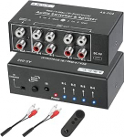 RCA 4-Way Bi-directional Audio Switcher Splitter, 1 in 4 Out / 4 in 1 Out Stereo Sound Channel Audio Switch Selection Splitter Box koos kaugjuhtimispuldiga k&otilde;larite, v&otilde;imendite jaoks