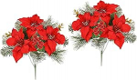 Kunstblumen Bouquet Weihnachtsstern 2er Set 45cm Tanne Adventsstern k&uuml;nstlich Christstern Strau&szlig; X'Mas Weihnachtsdeko Blumen Blumendeko Mittelst&uuml;cke Seidenblumen Dekoblume, Poinsettia/Beeren