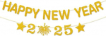Head uut aastat 2025 Dekorationen Banner Glitzer Gold Wimpelkette Silvester Dekorationen 2025 Wimpelkette Banner H&auml;ngende Dekorationen f&uuml;r Silvester Party Home Bar Outdoor Dekorationen