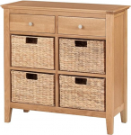 Hallowood Furniture Hereford Storage Unit with Baskets, Solid Wood Small Sideboard with 4 Wicker Baskets and 2 Drawers, Oak Console Table for Living Room, Bedroom, Hallway, Furniture