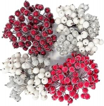 320 tk 4 v&auml;rvi j&otilde;ulud Holly Berries Mini Christmas Frosted Berries Kunstlik Holly Berries jaoks p&auml;rg, garland, lillede kaunistus j&otilde;ulupuu, laua kaunistamiseks.