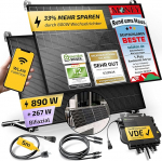 900 W r&otilde;duelektrijaam koos klambriga (r&otilde;du) - R&otilde;duelektrijaam 800 W komplektne pistikupesa - 800 W inverter - P&auml;ikeses&uuml;steemi komplekt - 450 W bifaasilised p&auml;ikesepaneelid koos lisatarvikutega - 5 m kaabel.