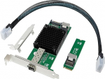 10G M.2 NVMe (M Key SFP+ PCIe X4 v&otilde;rgukaart koos Intel 82599 (X520-DA1) kontrolleriga, 10 GB RJ45 Ethernet NIC t&ouml;&ouml;stusadapter koos SFF-8087 kaabli / madala profiiliga klambriga, toetab PXE ja UEFI.
