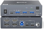 KVM l&uuml;liti 2 PC 2 monitori jaoks 1 s&uuml;learvuti ja 1 lauaarvuti 4K @ 60Hz, USB C HDMI Dual Monitor KVM l&uuml;litid 4 USB 3.0 pordiga, 80 W PD laadimine, USB-C kaabel, juhtmega kaugjuhtimispult ja 12 V toiteallikas kaasas