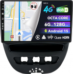 Sisseehitatud 4G LTE & DAB, Android 15 QLED autoraadio Toyota Aygo/Peugeot 107/Citroen C1 (2005-2014), 6G+128G, Carplay Android auto, kaamera + MIC, dual band WiFi, 10,1 tolline, 8-tuumaline.