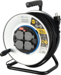 Electraline Pro-Line 49071 Metallist kaablipooli Professional ja fikseeritud plaat, kummikaabel H07 RN-F 3G1,5 50 m kaabel IP44 v&auml;ljas / kaablipooli 4 Schuko pistikupesaga, metallist