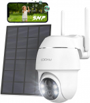 COOAU 5MP Outdoor Surveillance Camera with Solar Panel - 4dBi Camera Surveillance Outdoor Battery - WLAN Outdoor Camera with H.265 Video Compression, 4 Spotlights, Cloud Storage, 2.4GHz