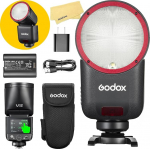 GODOX V1 Mid S kaamera v&auml;lklambi Sony kaameratele, 55 W, 2,4 GHz TTL 1/8000 HSS, 650 v&auml;lku t&auml;isv&otilde;imsusel, 1,7 s laadimisaeg, 7,2 V/2200 mAh liitiumaku, 2 W LED reguleerimisvalgus 10 heledusega