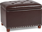 Adeco Ristk&uuml;likukujuline nahast nupuga pink Tufted Accent Ottoman Footstool