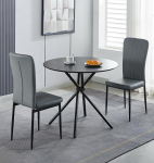 Hallowood Furniture Cullompton v&auml;ike &uuml;mmargune s&ouml;&ouml;gilaud ja toolid komplekt 2, must s&ouml;&ouml;gilaud puiduefektiga ja helehallid kunstnahast toolid, s&ouml;&ouml;gikomplekt koju, kohvikusse