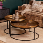 Couchtisch Set Chuck Aluminium Eisen Gold Schwarz 78 x 78 x 38 cm 66 x 66 x 45 cm, Masse:78 cm X 78 cm