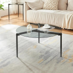 [en.casa] Ul&ouml;kantaa klaasist kohvilaud Diameeter 80 x 40 cm Diivanilaud metallraamiga klaasist &uuml;mmargune laud suitsuklaasist hall