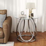 O&K FURNITURE H&otilde;bedast klaasist k&uuml;ljelaud elutuppa magamistuppa kodukontorisse Modernne &uuml;mmargune klaasist &ouml;&ouml;kapp metallraamiga kroomitud 61 x 61 x 63 cm (B x S x K x K)