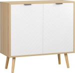 HOMCOM elutoa salong, 2 ukse ja reguleeritava riiuliga hoium&ouml;&ouml;bel, m&auml;nni jalaga salong, s&ouml;&ouml;gituba k&ouml;&ouml;k ja magamistuba, 77 x 35 x 77,5 cm, valge ja naturaalne puit.