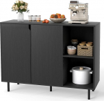 COSTWAY puidust k&uuml;ljepaneel, kapp 4 sahtliga ja 2 uksega, k&uuml;ljepaneel kapp, buffet kapp, k&ouml;&ouml;gikapp, reguleeritavad riiulid, kaasaegne kapp, 106 x 38 x 80 cm (must)