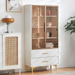 Elegantne kahe uksega klaasist vitriinkapp 70 x 35 x 150 cm klaasuksed, kuldsed jalad, liikuvad riiulid, LED-valgusega vitriinkapp, vitriinkapp, klaasist vitriinkapp, k&otilde;rge kapp, seisev vitriinkapp