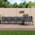 3-TLG. Garten-Lounge-Set mit Kissen Anthrazit Poly Rattan f&uuml;r Terrasse, Outdoor-Lounge-Set Poly Rattan als Gartenm&ouml;bel-Set Anthrazit
