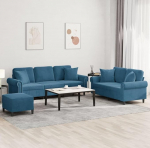 2-TLG. Sofagarnitur mit Kissen Hellgrau Samt, bequemes Sofa mit dick gepolsterten Sitzfl&auml;chen