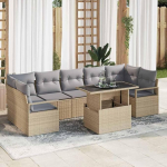 Modulares Garten-Sofa-Set 8-teilig mit Tisch und Kissen in Beige und Hellgrau aus Poly-Rattan als Outdoor-Sofagarnitur f&uuml;r Terrasse