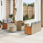 Modulares Gartensofa-Set 10-teilig Beige und Hellgrau Poly-Rattan mit Kissen - 10-teiliges Outdoor-Sofa-Set als Gartenm&ouml;bel-Set