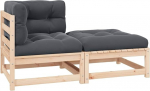 Massivholz Garten-Ecksofa mit grauen Kissen aus Kiefer modular kombinierbar Gartenm&ouml;bel Eckgarnitur aus Kiefernholz 2-TLG. Outdoor-Ecksofa