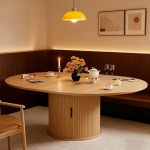 Wildhome Ausziehbarer runder Esstisch, moderner K&uuml;chentisch, geeignet f&uuml;r 4-6 Personen, ovaler Esstisch mit Stauraum, geeignet f&uuml;r K&uuml;che, Esszimmer und Wohnzimmer (Naturholzfarbe)