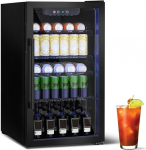 Getr&auml;nkek&uuml;hlschrank, 115 Dosen/80L Mini-K&uuml;hlschrank mit Transparente T&uuml;r f&uuml;r Bier, Limo, Wein, Freistehender Kleiner K&uuml;hlschrank mit verstellbarem Regal und LED-Anzeige (Schwarz)
