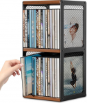 Puidust CD-riiul, CD ja DVD hoiukarbi hoidja hoiustamise korraldaja jaoks, puidust ja metallist v&otilde;rkkihtide disain, 32,5 x 16,5 x 15 cm, 32,5 x 16,5 x 15 cm