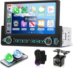 VECHTEL Autoradio 1 DIN traadita Carplay Android autoga, 7-tolline HD puuteekraaniga autoraadio toetus Bluetooth 5.2 FM raadio EQ USB / t&uuml;&uuml;p C peeglilink SWC kaugjuhtimispult tagurduskaamera
