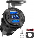 Qidoe 66 W pistikupesa 12 V PD 3.0 USB C mootorratta pistikupesa Veekindel pistikupesa QC 3.0 auto USB paigalduspesa koos l&uuml;litiga Voltmeeter 24 V pinge n&auml;idik paadi veoauto haagissuvila haagissuvilale