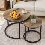Nesting Coffee Tables Set of 2 for Living Room - Wood Round Coffee Table and Side Table Modern - Industrial Design with Sturdy Metal Frame